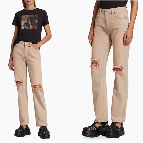 RE/DONE 90s Destroyed Straight Leg Loose Fit Jeans Natural Sedona Size 26 NWT - Picture 1 of 10